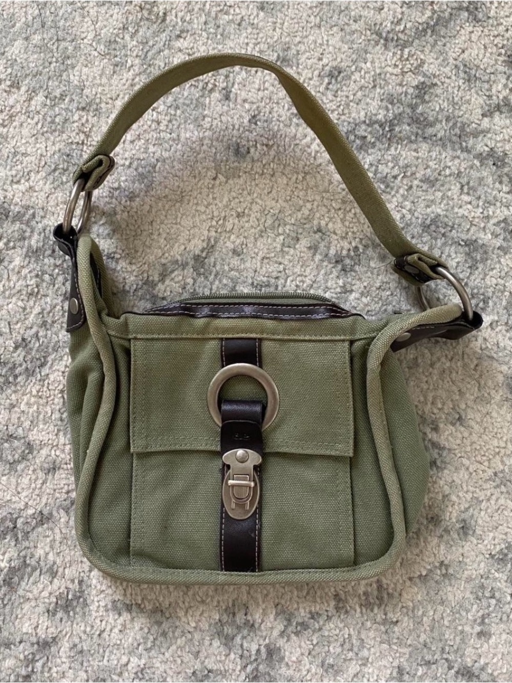 Aeropostale Olive Green Canvas Shoulder Bag with Dark Trim